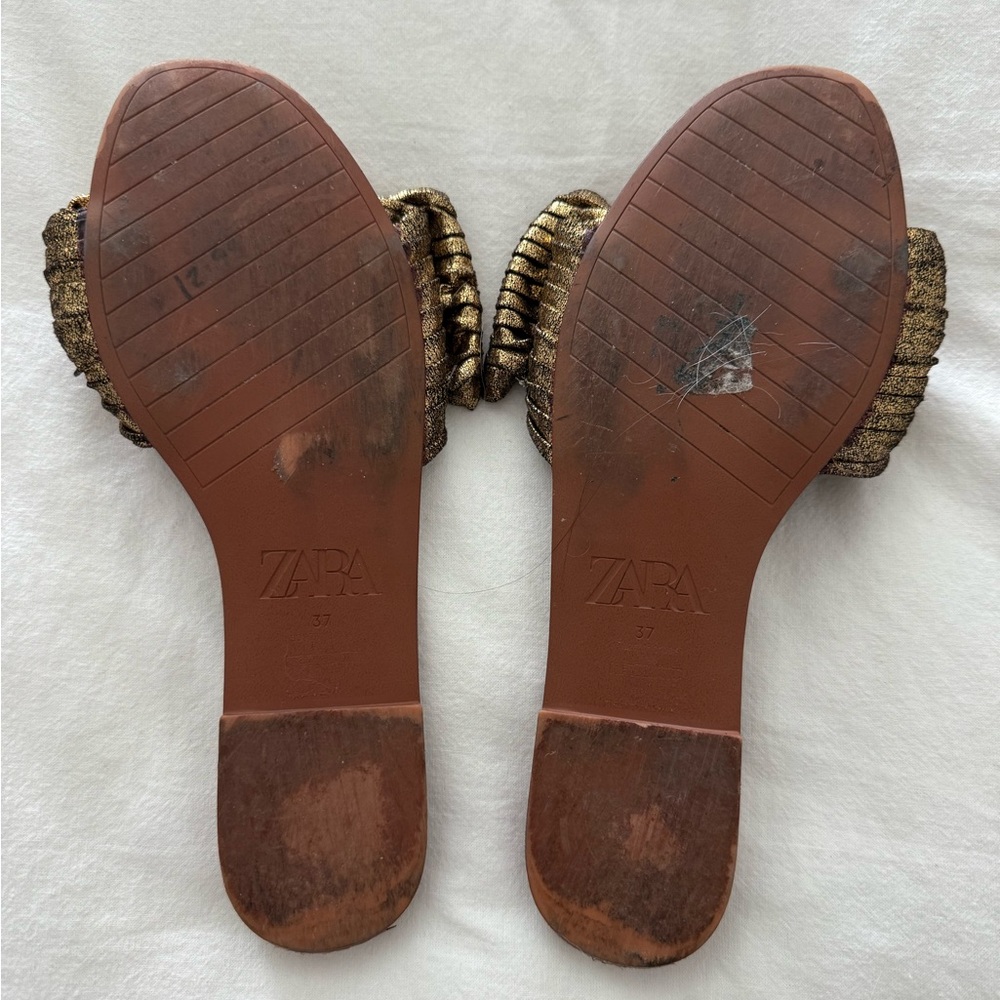 Zara Gold Bow Slide Sandals - Picture 2 of 2